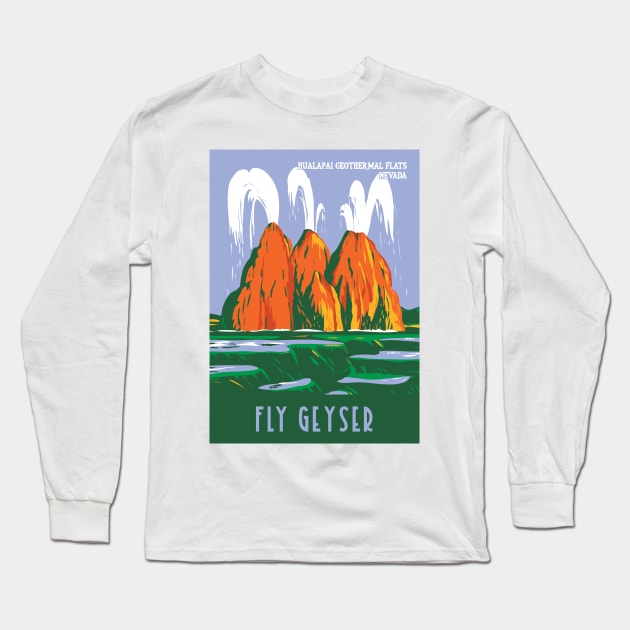 WPA Poster of Fly Ranch Geyser at Hualapai Geothermal Flats, Washoe County, Nevada Long Sleeve T-Shirt by JohnLucke